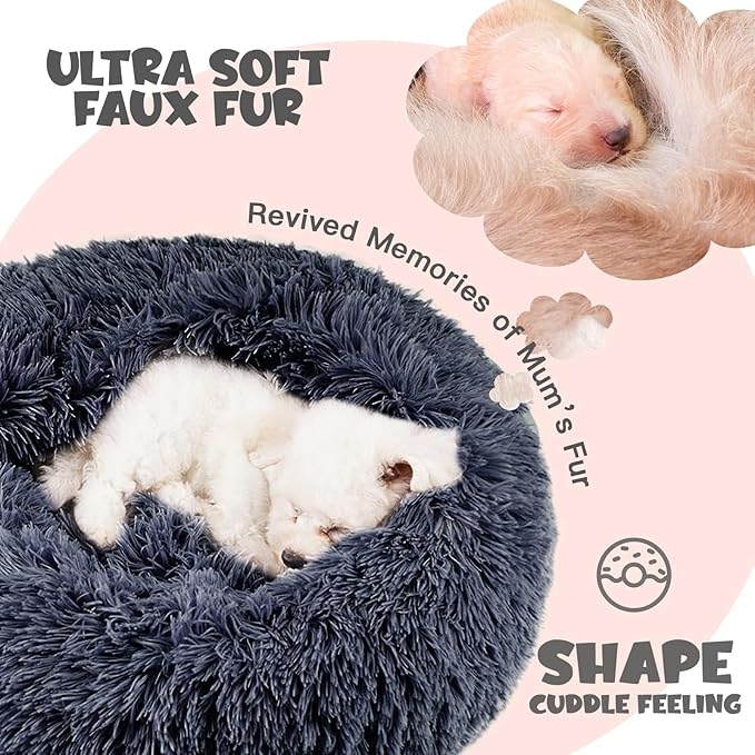 Himax Dog Beds for Small Dogs, Donut Dogs Beds with Blanket Attached,(20"/26"/35") Grey