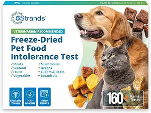 5Strands Freeze Dried Pet Food Intolerance Test for Dogs & Cats, Identify Food Ingredients Behind Gut Discomfort & Skin Issues, At-Home Hair Sample Collection Process, Non-Invasive, Results in 4 Days
