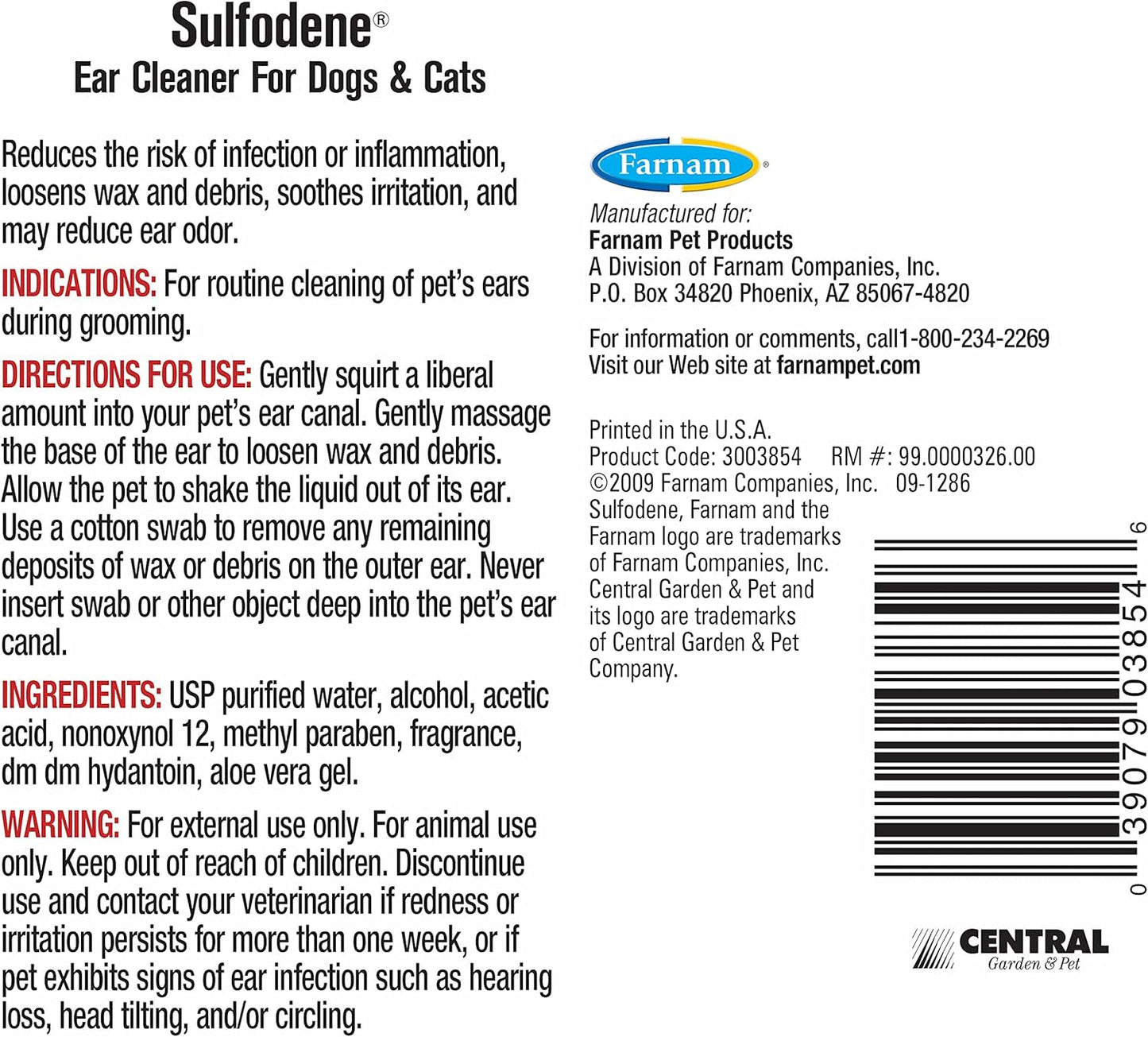 Sulfodene Ear Cleaner for Dogs & Cats 4oz