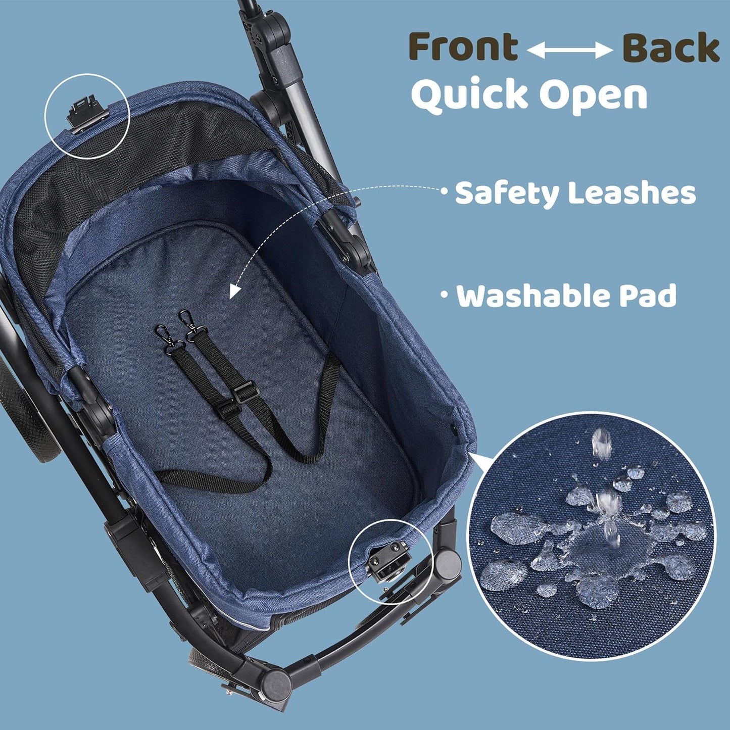 All-Terrain Dog Stroller for Small to Medium Dogs, Waterproof Canopy & Breathable Mesh, Midnight Blue