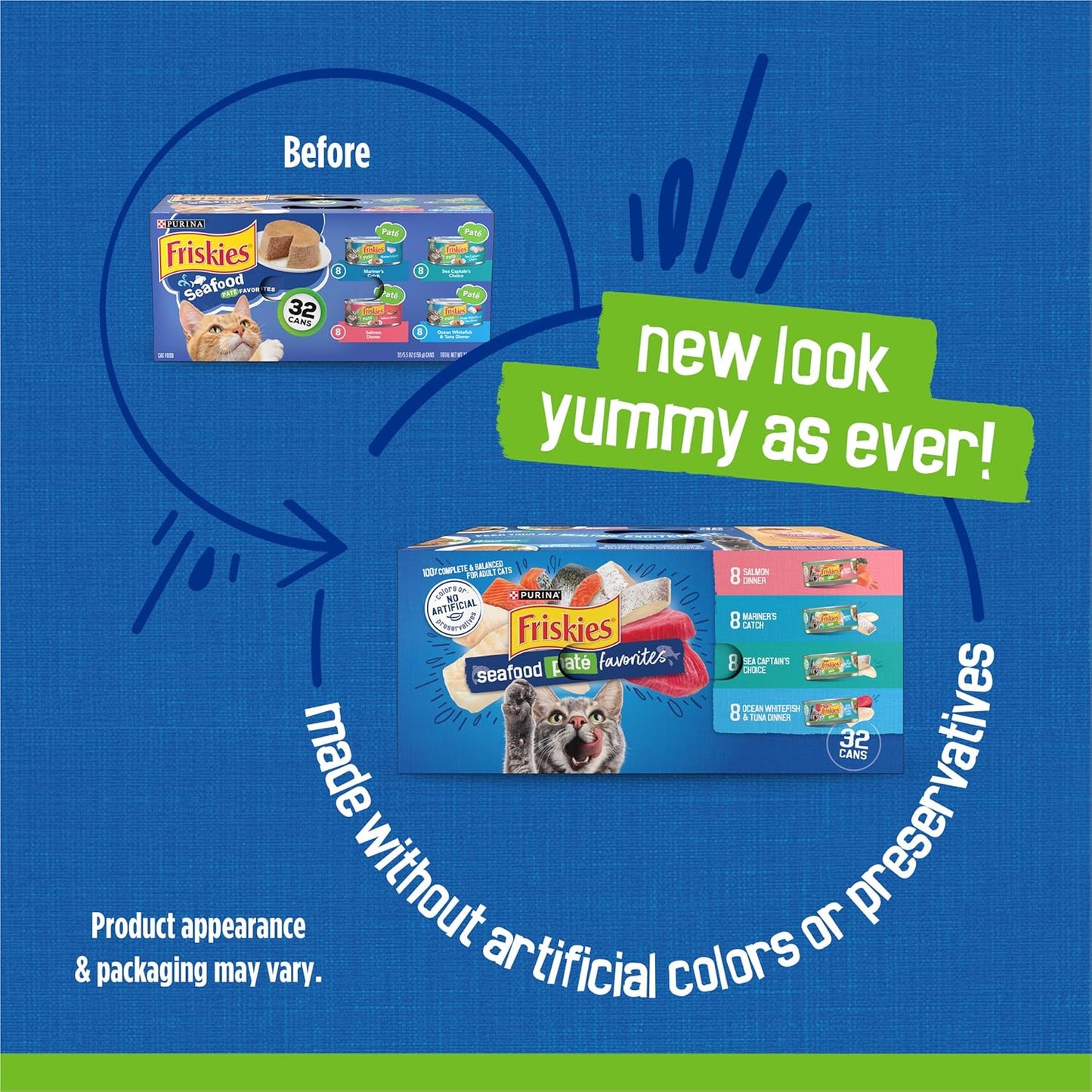 Purina Friskies Wet Cat Food Pate Variety Pack, Seafood Favorites - (Pack of 32) 5.5 oz. Cans