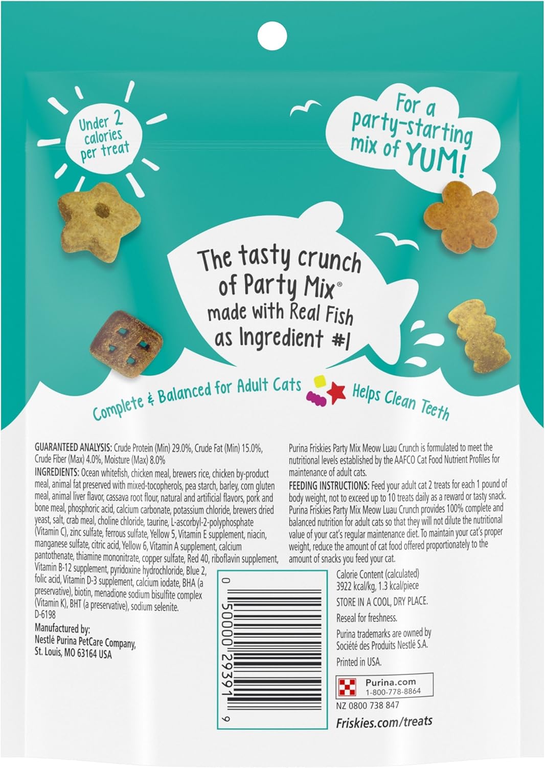 Purina Friskies Made in USA Facilities Cat Treats, Party Mix Meow Luau Crunch - 6 Oz (Pack of 1)