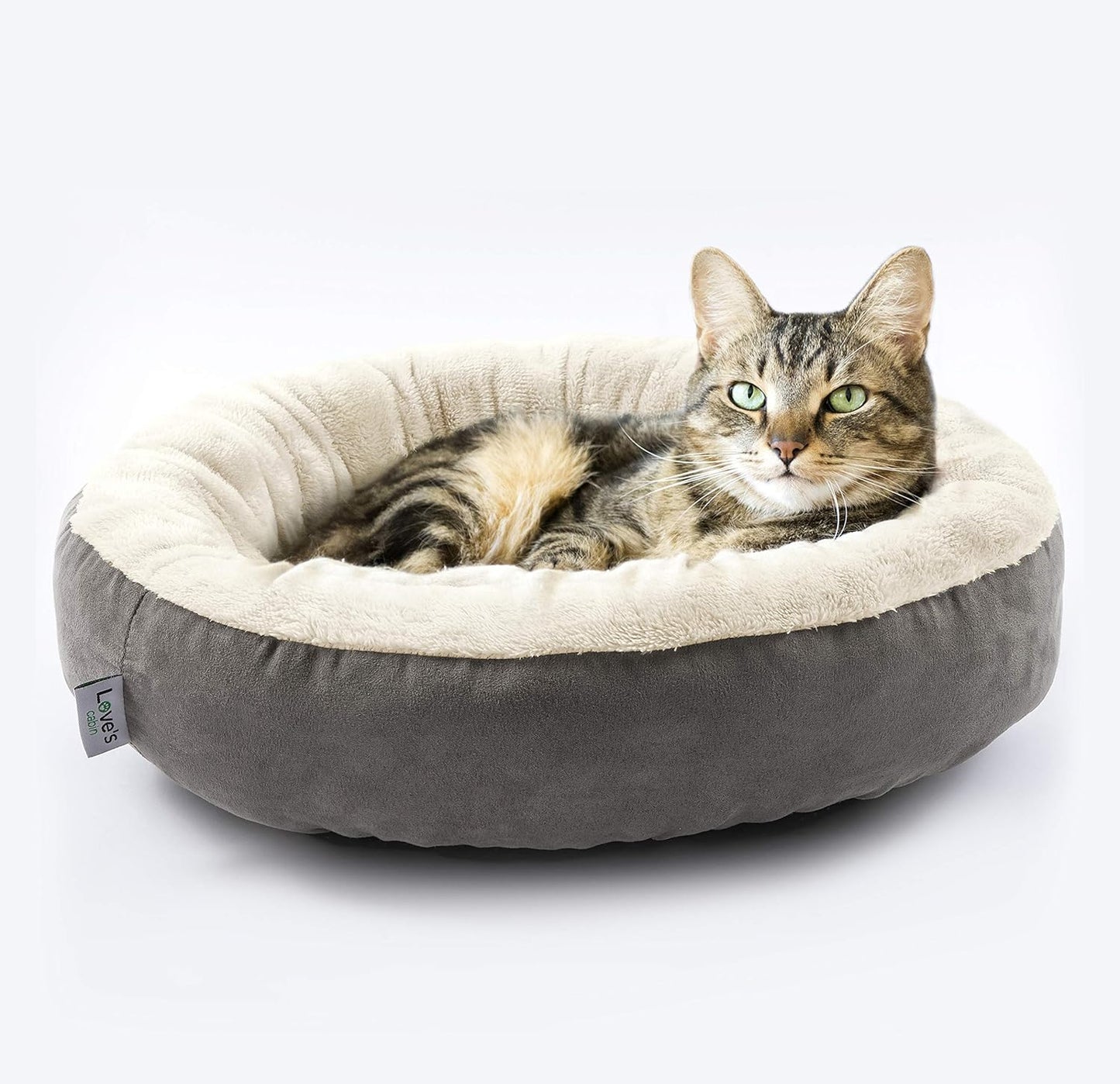 Love's cabin Round Donut Cat and Dog Cushion Bed, 20in Bed for Cats or Small Dogs,Gray