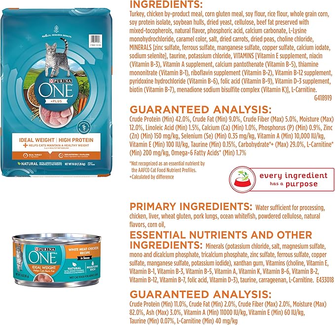 Purina ONE Natural, Weight Control Dry Cat Food & Wet Cat Food, Ideal Weight Bundle Pack
