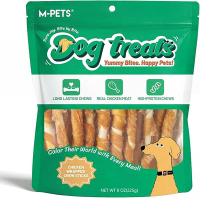 M-PETS Chicken Wrapped Dog Treats 30 pcs Rawhide Chews Sticks, Puppy Training Treat, Snacks for Small and Medium Dogs