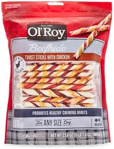 Beefhide Twist Sticks with Chicken for Dogs, 23.6 Oz, 100 Count, Made with Real Chicken