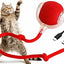 Automatic Cat Ball, RED, LED Lights, Indoors for Active Cats - Rechargeable, Smart Rolling, Speedy Tail/Rope
