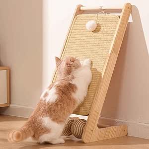 Wall-Mounted Sisal Cat Scratching Board & Bed,Cat Scratcher with rotatable sisal Balls,Cat Bed with Scratching Post,Cat Scratch Board,Self-Play Toy,Cat Scratching Tree