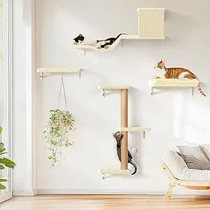 FUKUMARU Cat Wall Shelves, Stable & Safe 4 in 1 Cat Walls Furniture Set- Beige
