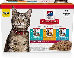 Hill's Science Diet Adult 1-6 Wet Cat Food Variety Pack, Chicken, Tuna, & Ocean Fish, 2.8 oz. Pouches, 12-Pack
