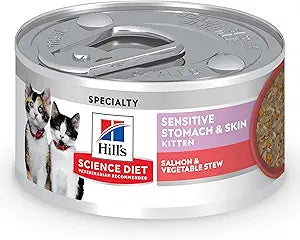 Hill's Science Diet Kitten Sensitive Stomach & Skin Wet Cat Food, Salmon & Vegetable, 2.8 oz. Cans, 24-Pack