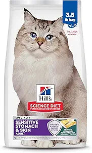 Hill's Science Diet Adult Sensitive Stomach & Skin Dry Cat Food, Pollock Meal & Barley, 3.5 lb. Bag (Updated Formula)