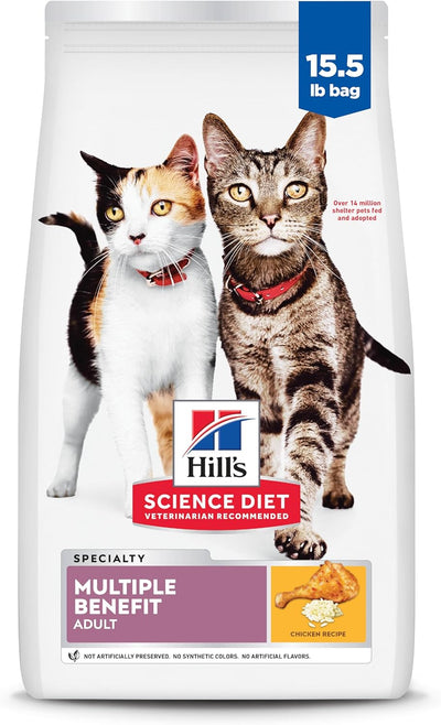 Hill's Science Diet Adult 1-6 Multiple Benefit Dry Cat Food, Chicken, 15.5 lb. Bag