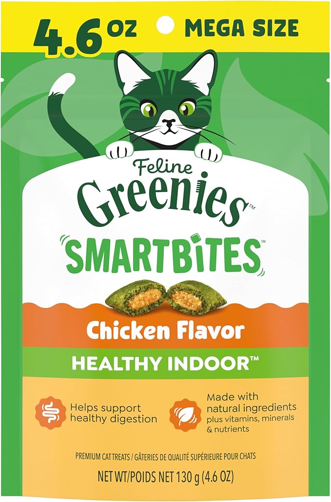 Greenies Feline Smartbites, Cat Treats Healthy Recipe, Indoor Cat Treats, Chicken Flavor, 4.6 oz. Pack