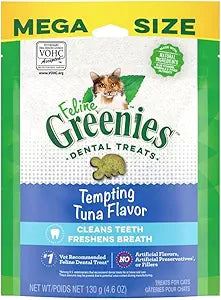 Greenies Cat Treats, Veterinarian-Recommended Adult Natural Dental Cat Treats, Tempting Tuna Flavor, 4.6 oz. Tub