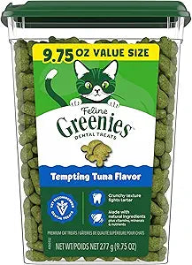 Greenies Cat Treats, Veterinarian-Recommended Adult Natural Dental Cat Treats, Tempting Tuna Flavor, 9.75 oz. Tub
