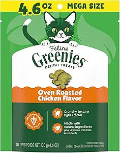 Greenies Cat Treats, Feline Veterinarian-Recommended Adult Natural Dental Cat Treats, Oven Roasted Chicken Flavor, 4.6 oz. Pouch