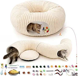 Cat Tunnel Bed with 40 Pcs Interactive Cat Toys, Cat Tube with Kitten Toys for Indoor