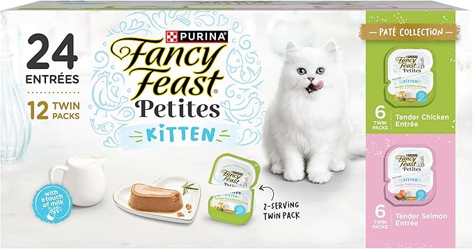 Purina Fancy Feast Petites Kitten Tender Pate Gourmet Wet Kitten Food Variety Pack - 12 ct. Tub