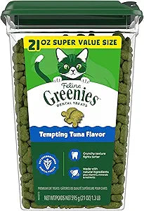 Greenies Cat Treats, Veterinarian-Recommended Adult Natural Dental Cat Treats, Tempting Tuna Flavor, 21 oz. Tub