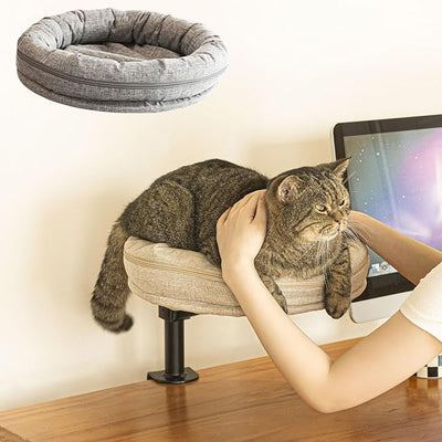 Cat Desk Bed for Cat, Desk Mounted Pet Matx2 Removable and Washable, 360 Rotation & Adjustable Height Cats Up to 40 lbs