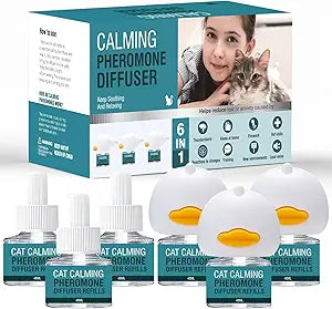 Cat Calming Pheromones Diffuser: 6-in-1 Kit Cat Appeasing Pheromone Diffuser to Calm (2 Plugin+4x48ml Refills) for Comfort Reduces Stress Anxiety, Long-Lasting Appeasing Pheromone for Pet Cat (6in1)