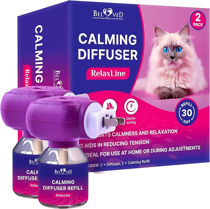 Beloved Pets Cat Calming Diffuser & Pet Anti Anxiety Products -  (2 Diffusers + 2 Refills)