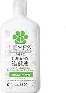 Hempz Petz, Cat Shampoo & Conditioner, Creamy Orange & Red Raspberry 2 in 1 Shampoo & Conditioner 17 oz.