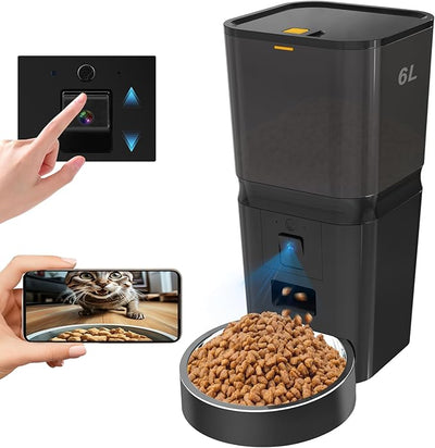 Automatic Cat & Dog Feeder with Camera, 6L Smart WiFi Pet Food Dispenser for Small Pets