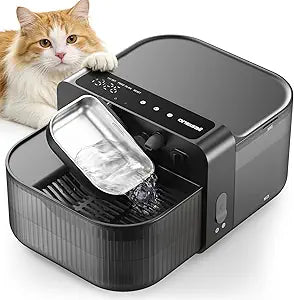 oneisall Wireless Filterless Cat Water Fountain, Separate Clean and Dirty Water Pet Fountain with Stainless Steel Bowl, 3.5L/118oz