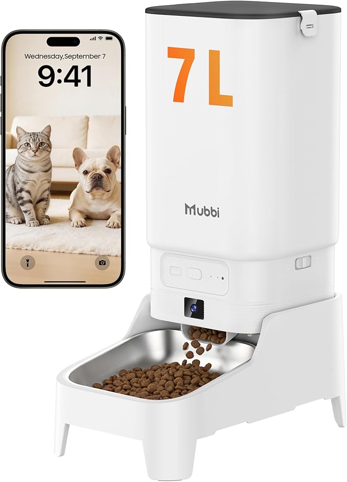 Automatic Cat Feeder with Camera - 7L/29 Cups Auto Dog Feeder with Large Food Tray & 1080P Night Vision