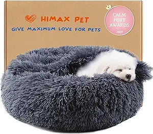 Himax Dog Beds for Small Dogs, Donut Dogs Beds with Blanket Attached,(20"/26"/35") Grey
