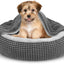 SIWA MARY Small Dog Bed with Attached Blanket, Cozy Donut Cuddler Anti-Anxiety Hooded Pet Beds Calming Cave Bed, 23inch