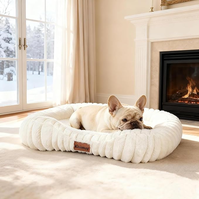 Cute Washable Dog Bed for Small Medium Dogs, 30in, Cream