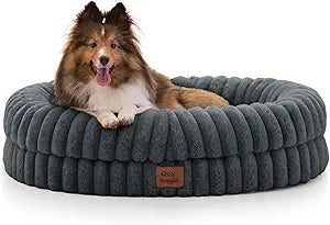 Dog Bed Medium Sized Dog - Luxury Striped Faux Fur Waterproof Pet Couch with Removable Washable Cover