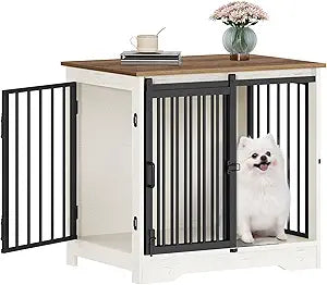 Dog Crate Furniture with Barn Door, Heavy Duty Dog Kennel Indoor with 2 Doors