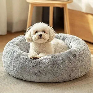 JOLLYVOGUE Small Dog Bed, Calming Soft Anti-Anxiety Donut Cat Bed, (20")