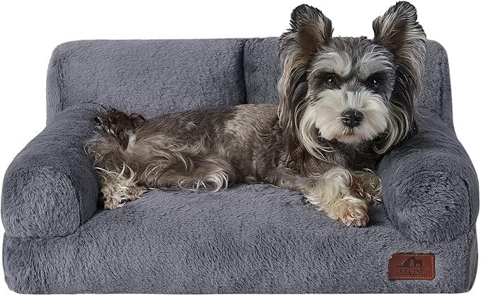 Hollypet Fluffy Dog Cat Bed, Gray, 24" L x 18" W x 10" Th