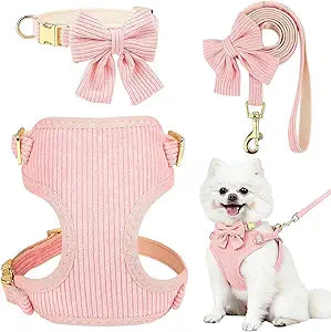 Small Dog Collar Harness and Leash Set, Dog Harness no Pull with Bowtie,M(16-21")