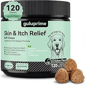 Dog Itch Relief Chews for Dogs – Itchy Paws & Paw Licking Support, Anti Itch Soft Chews for Itchy Skin, Daily Skin & Coat Supplement, 120 Chews