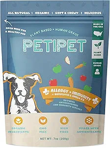 Petipet Dog Allergy Relief Soft & Chewy Chews - Quercetin + Omega 3 - Natural Antihistamine for Itching, Paw Licking, Seasonal and Grass Allergies - for Itchy Skin, Hot Spots, Immune Support