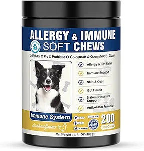 Dog Allergy Chews - Dog Immune Support - Probiotics for Gut Health - Allergies and Itching Skin Support - Itch Relief for Dogs - Seasonal Allergy - Aller Immune Bites for Dogs - 200ct