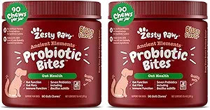Zesty Paws Probiotics for Dogs, Digestive Enzymes Gut Flora, Digestive Health, Diarrhea & Bowel Support, DE111, Dog Probiotics Soft Chew for Pet Immune System, Chicken, 90 Ct (Pack of 2)