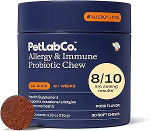 PetLab Co. Allergy & Immune Probiotics for Dogs, Support Seasonal Allergies, Gut & Digestive Health - Pork Flavor - 30 Soft Chews - Packaging May Vary