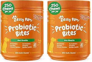 Zesty Paws Probiotics for Dogs, Digestive Enzymes Gut Flora, Digestive Health, Diarrhea & Bowel Support, DE111, Dog Probiotic Soft Chew for Pet Immune System, Pumpkin, 250 Ct (Pack of 2)