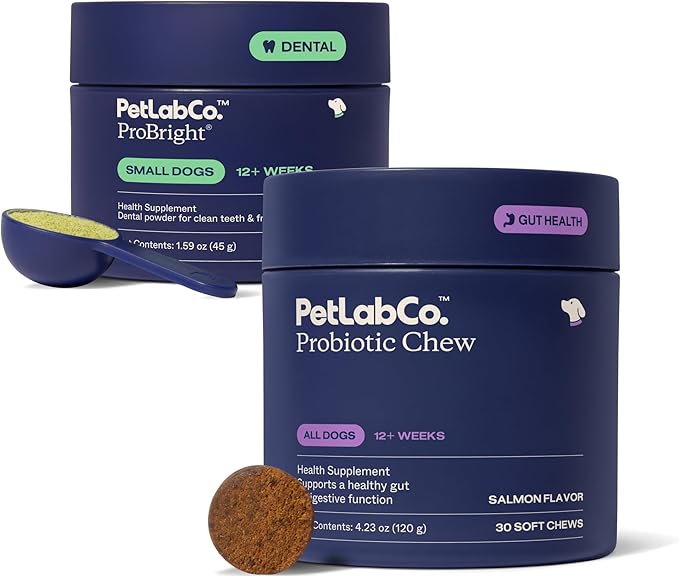 PetLab Co. – Oral Hygiene & Gut Health Bundle: Dental Powder for an Effortless Clean in 1 Scoop for Small Dogs & Probiotics for Dogs Supporting Gut Health & Seasonal Allergies