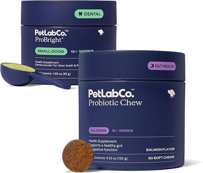 PetLab Co. – Oral Hygiene & Gut Health Bundle: Dental Powder for an Effortless Clean in 1 Scoop for Small Dogs & Probiotics for Dogs Supporting Gut Health & Seasonal Allergies