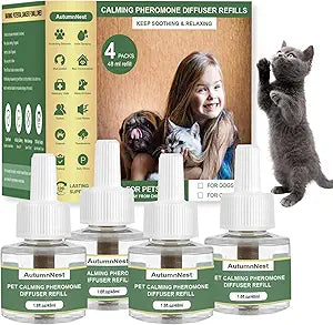 Cat Calming Pheromone Diffuser Refills, 4 Pack 48ml, Helps Relieve Cat Anxiety, Reduce Stress