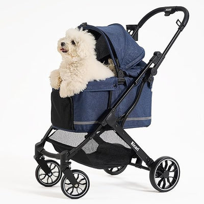 All-Terrain Dog Stroller for Small to Medium Dogs, Waterproof Canopy & Breathable Mesh, Midnight Blue