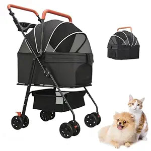 Pet Stroller for Medium Small Dogs/Cats,Folding Puppy Carrier Suitable for Traveling with Cats and Dogs (Black)